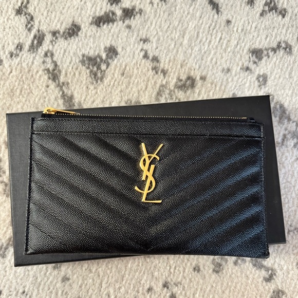 Authentic YSL Monogram Small Ziptop Bill Pouch in Grained Leather - Picture 11 of 14